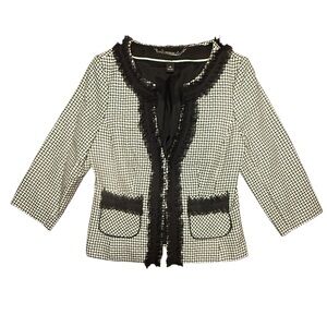 White House Black Market Checkered Black/White 3/4 Sleeve Blazer Size 10